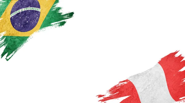 흰 바탕에 브라질 과 페루의 국기 — 스톡 사진